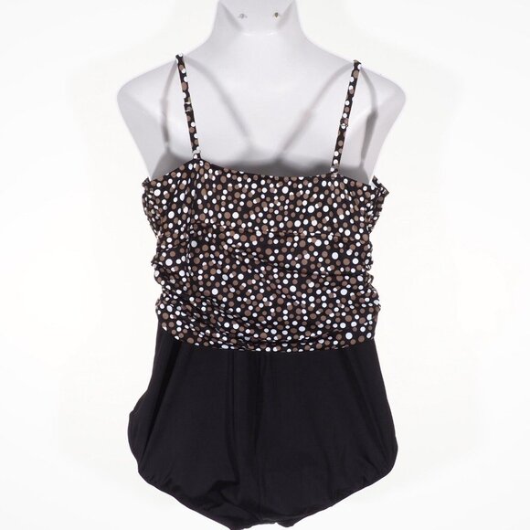 Catalina Swimsuit 18 W 20 W Piece Black Brown White Rouched Set in Bra 2X NWOT - Picture 7 of 10